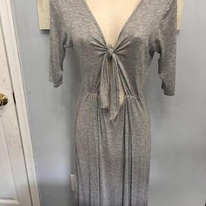 Gray Tie-Front Midi Dress